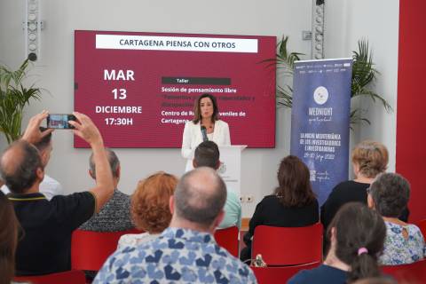 Catalina Egea, vicerrectora de Investigación de la UPCT, durante la presentación